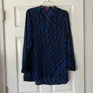 Vince Camuto Royal Blue/ Black Checkered loose Long Sleeve Blouse